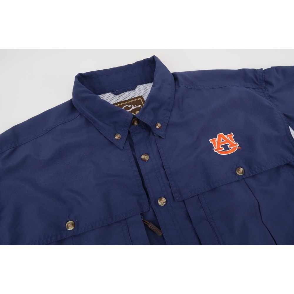 Drake Auburn Tigers Fishing Shirt Mens Medium Navy Vented Short Sleeve Button Up